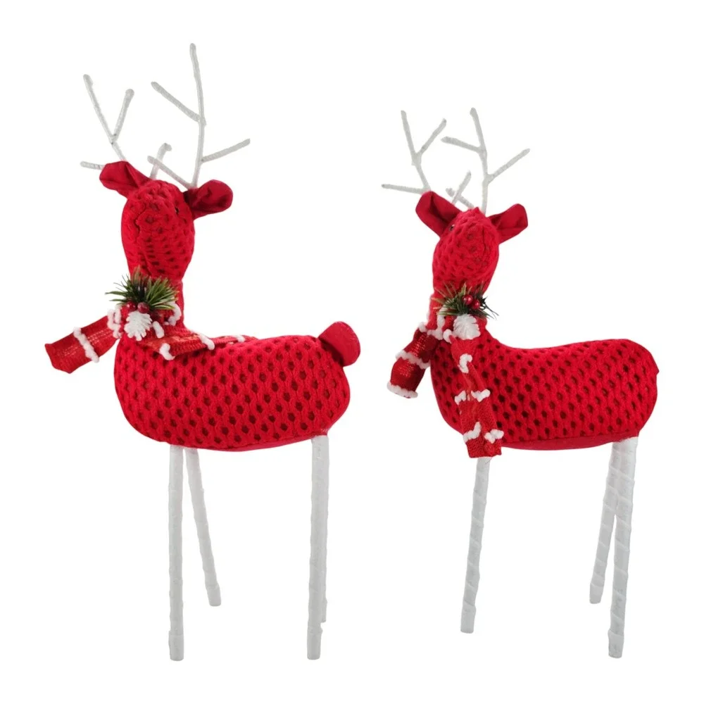 Christmas Holiday Santa's Reindeer, Red Crochet/Scarf, 17 H x 7 L, Set of 2
